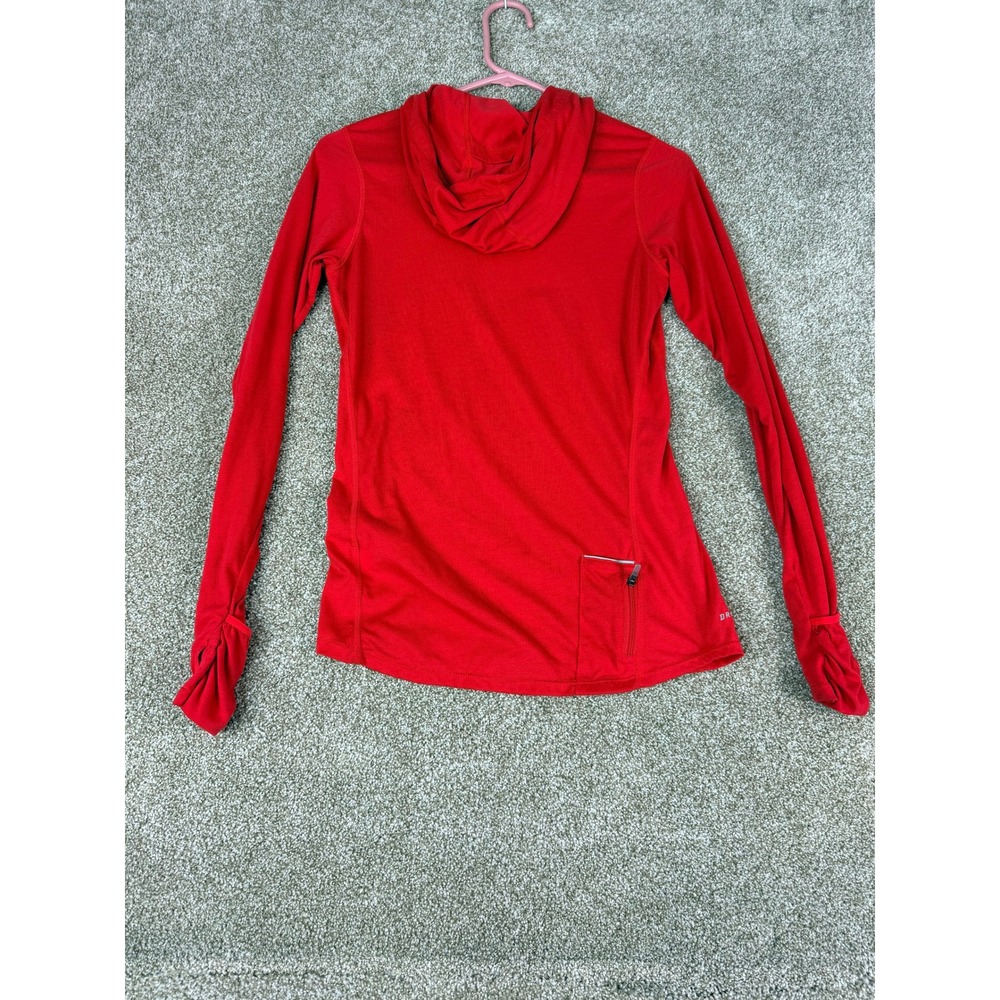 Nike Running Dri-FIT Hoodie Womens XS Red Long Sleeve Thumbhole Top Gym Train - Picture 5 of 13